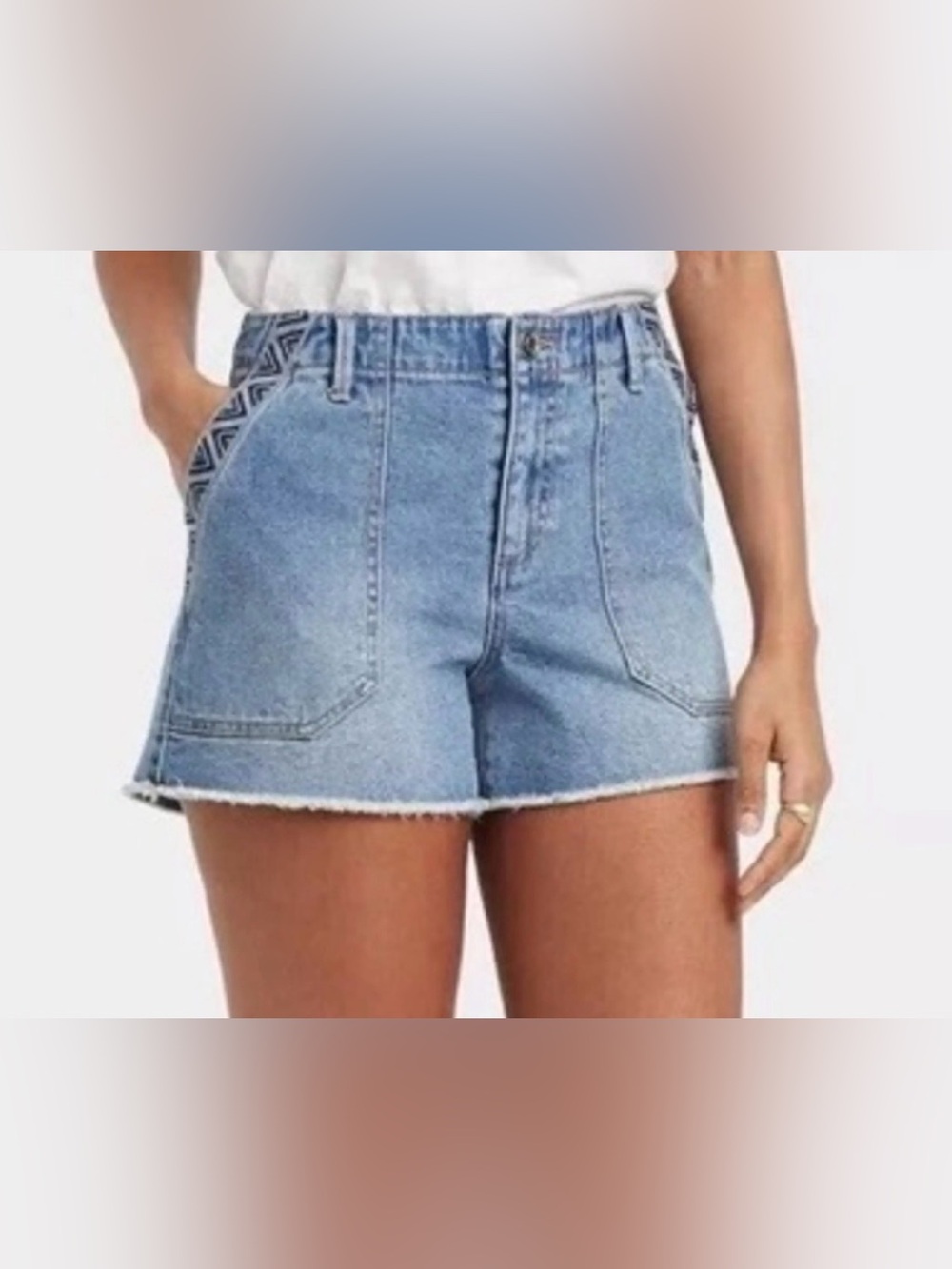 Knox Rose Denim Shorts Womens Blue Indigo Boho Mid Rise Stretch Cut Offs